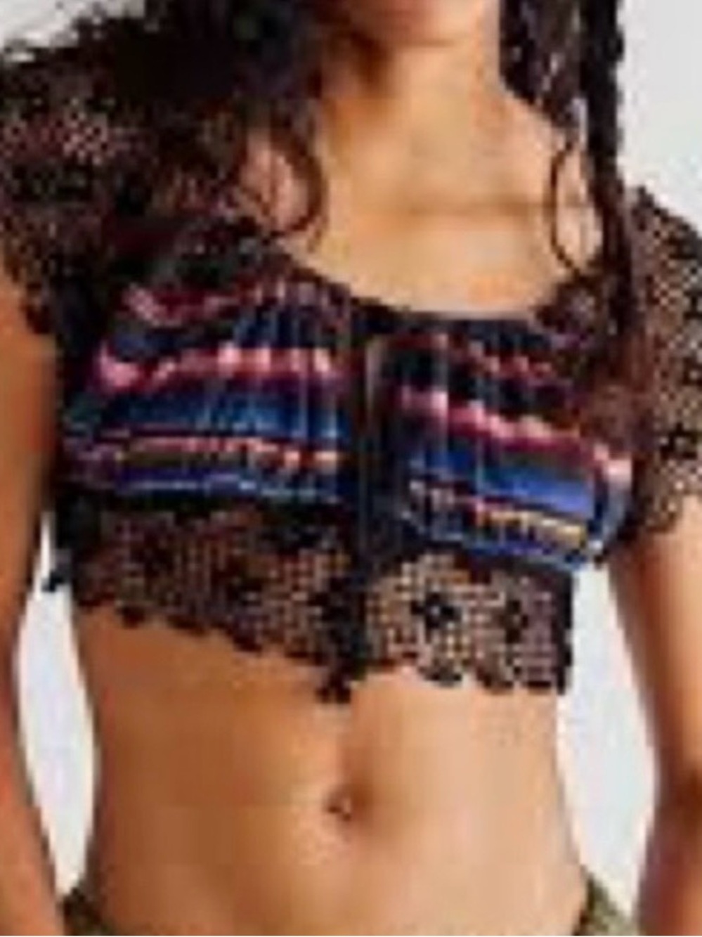 Free People Aruba Crochet Crop Top Boho Striped Black Size S - Picture 2 of 9